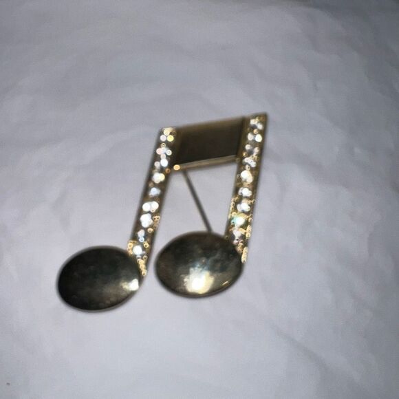 Vintage JJ Jonette Jewels Gold Tone with Rhinestone Music Note Brooch - Picture 4 of 8